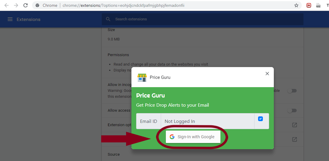 Setup price guru plugin email